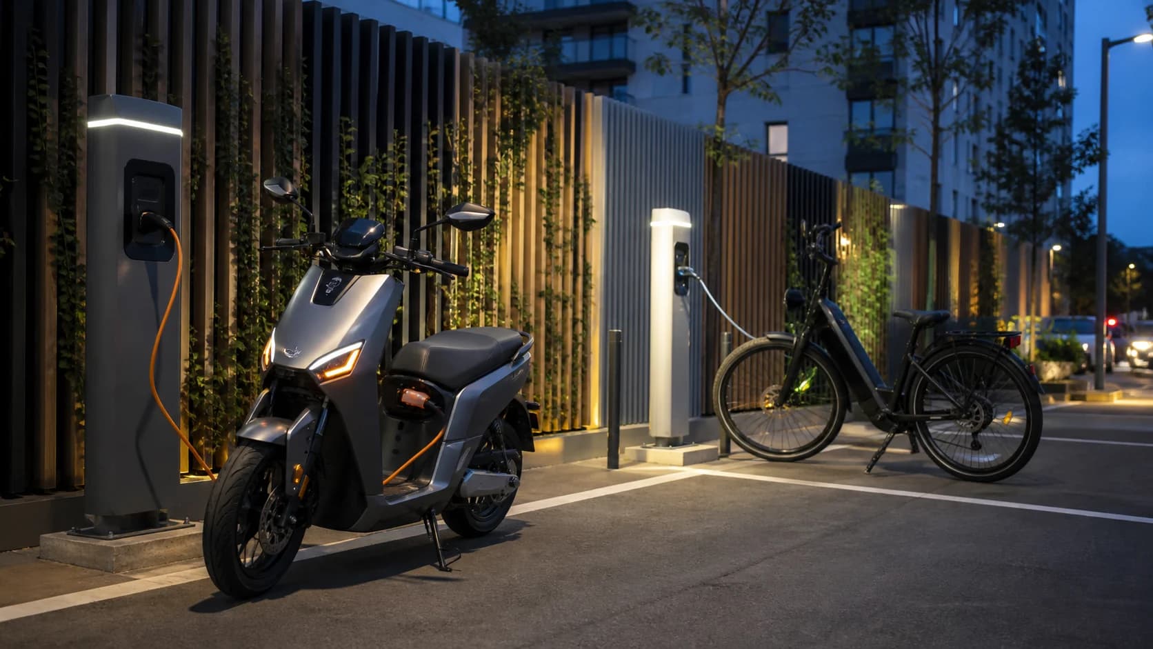 Imagine editorială despre încărcarea unei motociclete electrice acasă