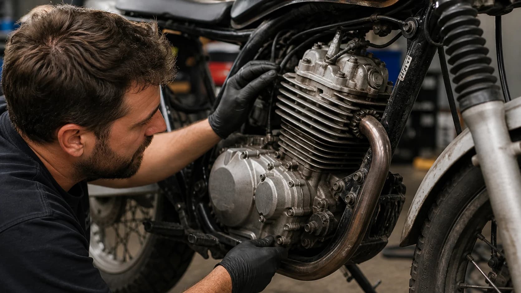 Imagine editorială despre motocicletă monocilindru: vibrații, consum și service
