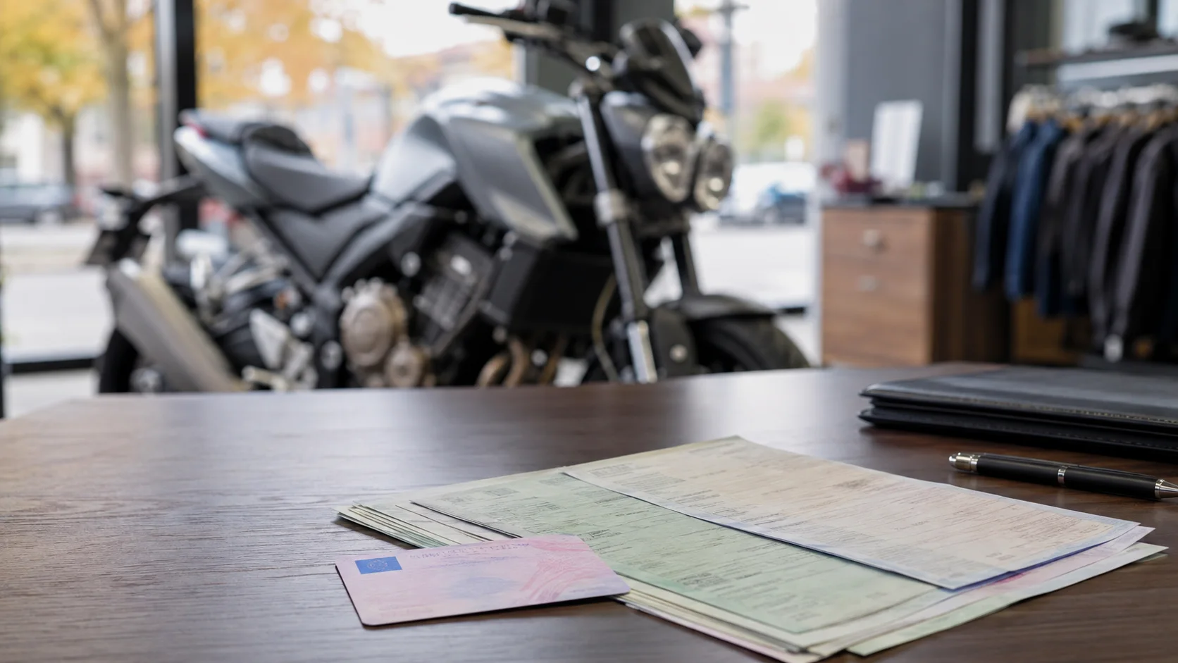 Motocicletă A2 verificată lângă acte și permis de conducere