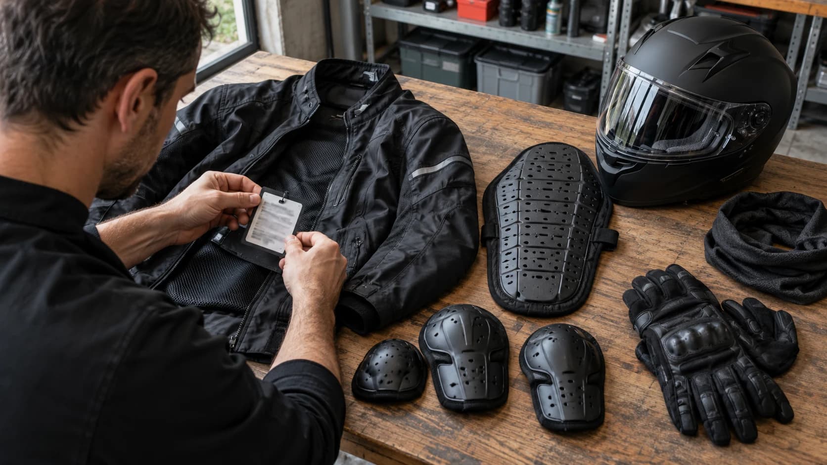 protecții moto și geacă textile verificate pe banc de lucru