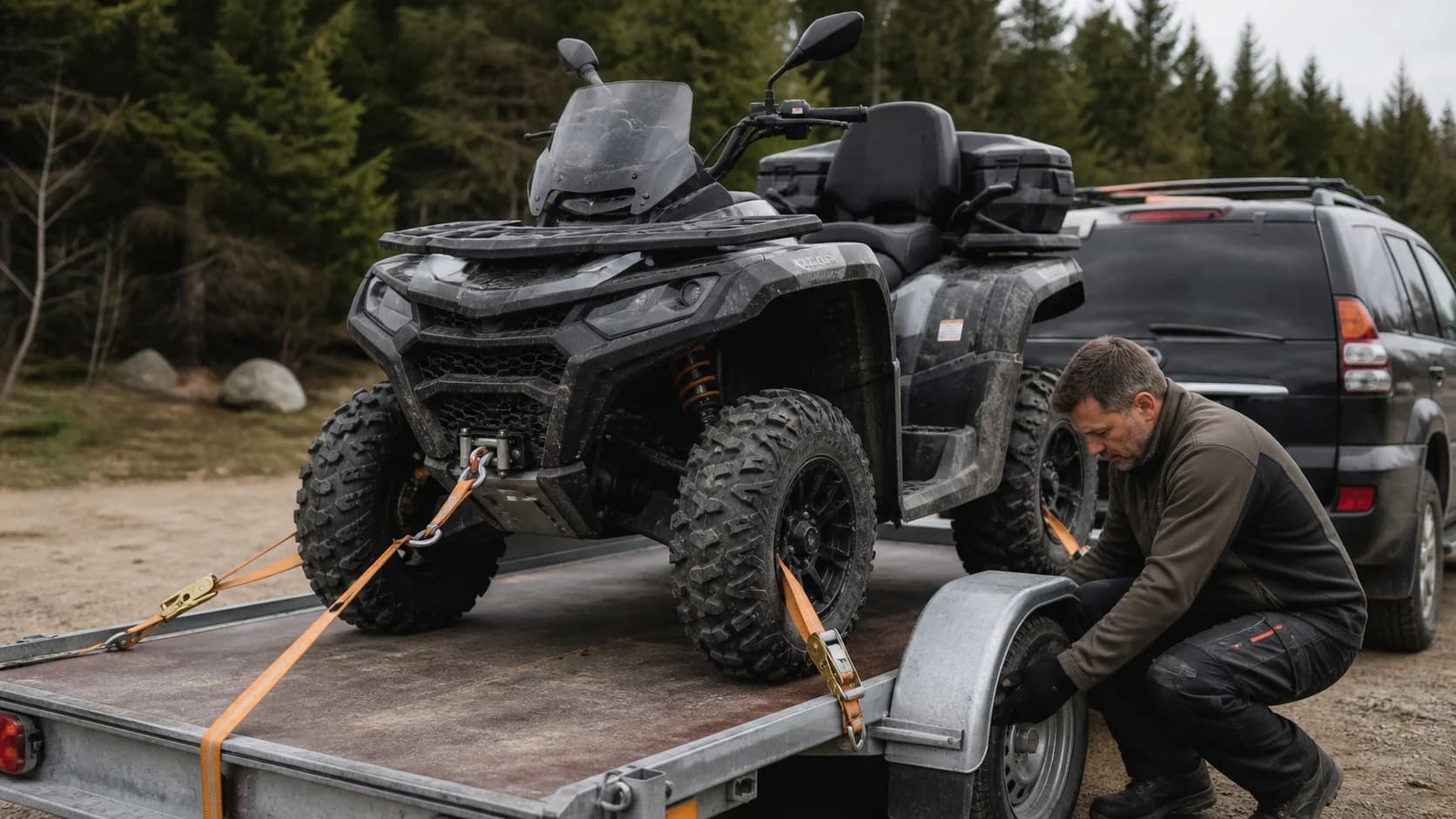 Imagine editorială despre cum transporți un atv pe remorcă